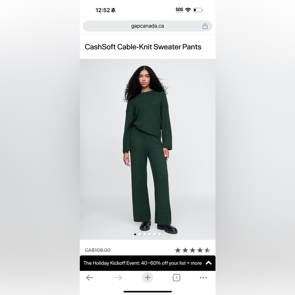 SOLD Gap Cashsoft Cable Knit SweaterPants Sussex Green XL